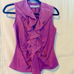 NWOT ruffle front silk/ linen Italian blouse - hook closure s down front.